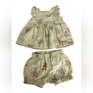 Disney Winnie the Pooh Ruffle Sleeve Two-Piece Set Light Sage Green NB Bloomers